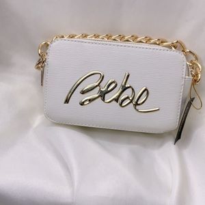 Bebe white camera bag with crossbody strap